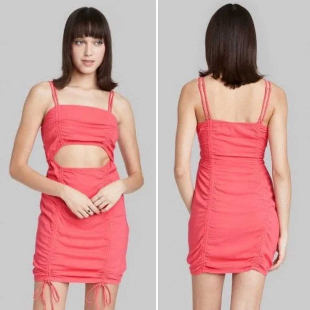 Wild Fable Sleeveless Cut Out Ruched Bodycon Spaghetti Strap Dress - Vibrant P…